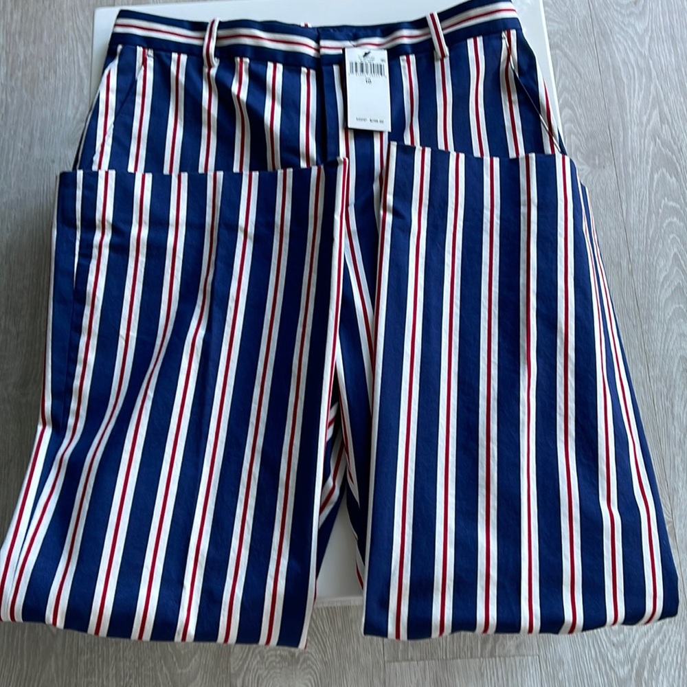 New Ralph Lauren Blue Red White Stripe Cotton Pants. $298. Size 10
